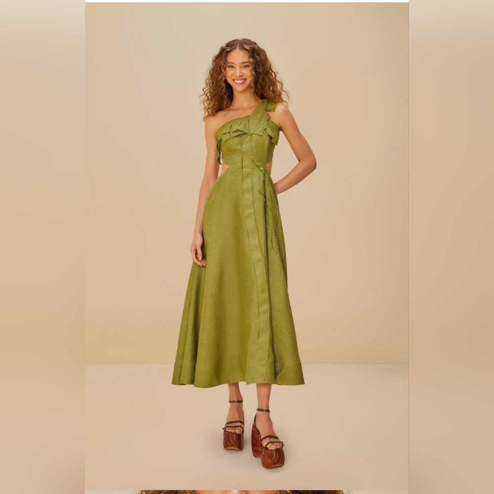 FARM Rio XS Strapless Palm Tree 🌴 Green Dress
